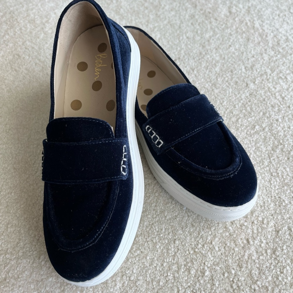 Boden Navy Blue Velvet Slip On Sneakers